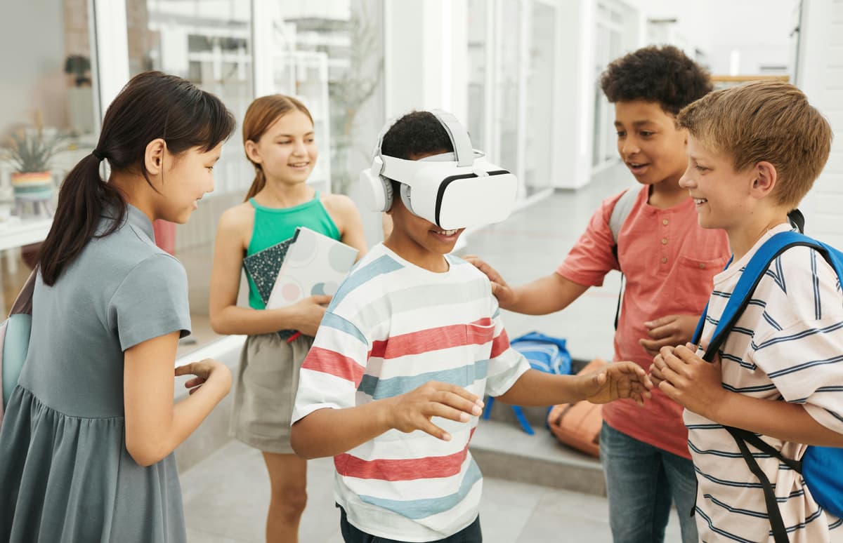 Middle school students discussing social media and identity
